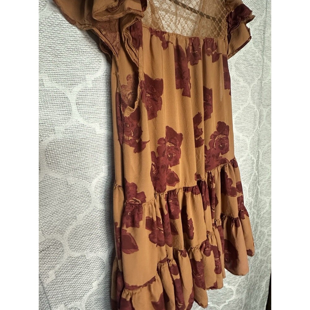 Free People Tilly Tunic Mini Dress Womens XS Autumn Floral Lace Ruffle Feminine - Picture 5 of 6